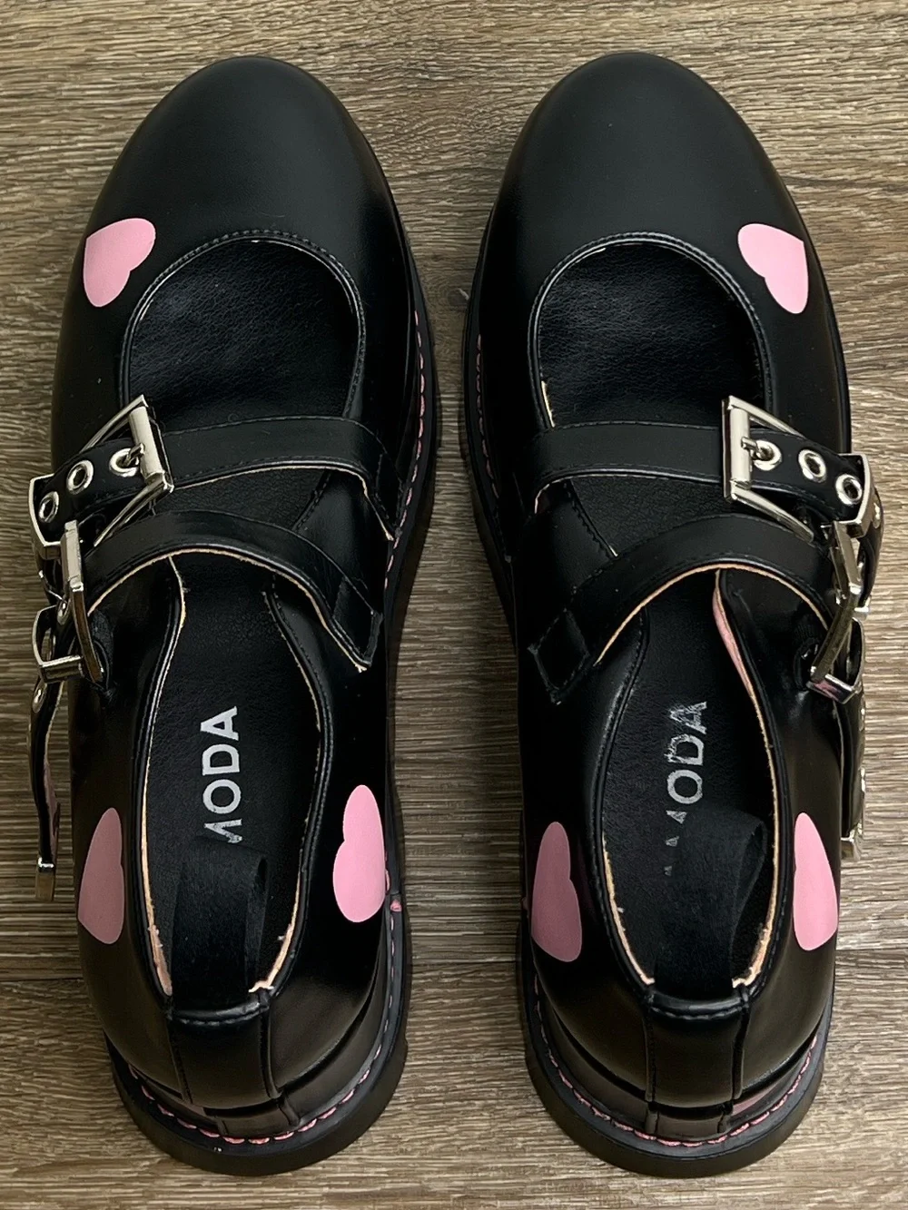 LAMODA Black & Pink Heart Platform Mary Jane Shoes Size 8